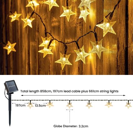 Brilagi - LED Соларни декоративни лампички STARS 50xLED/8 функции 7m IP65 топло бяло 600 mAh