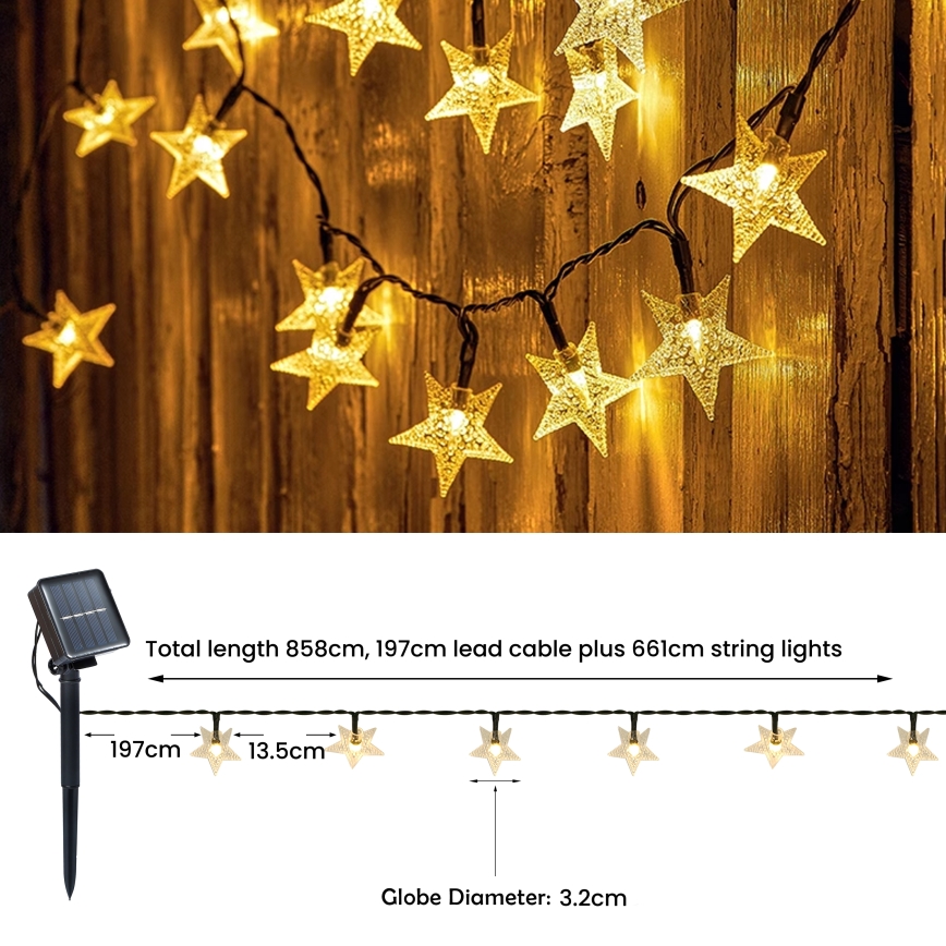 Brilagi - LED Соларни декоративни лампички STARS 50xLED/8 функции 7m IP65 топло бяло 600 mAh