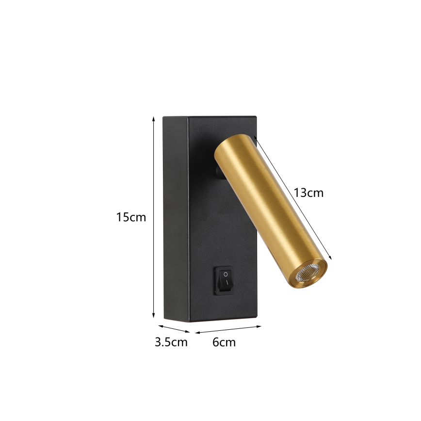 Brilagi - LED Стенен спот MAYA LED/3W/230V 4000K черен/златист