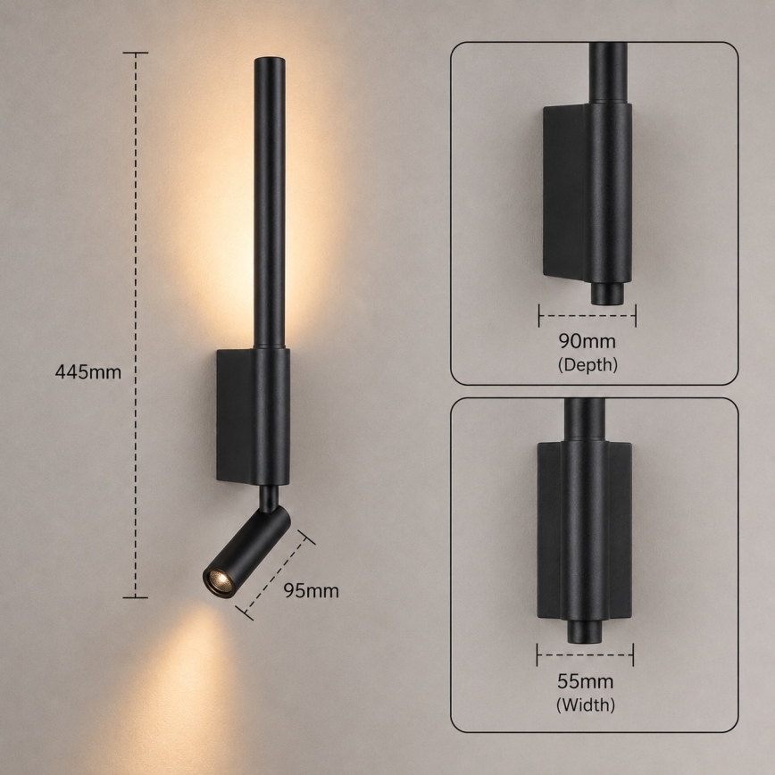 BRILAGI - LED стенен точков аплик VIXON, LED/3W/230V + LED/5W, черен, CRI 90