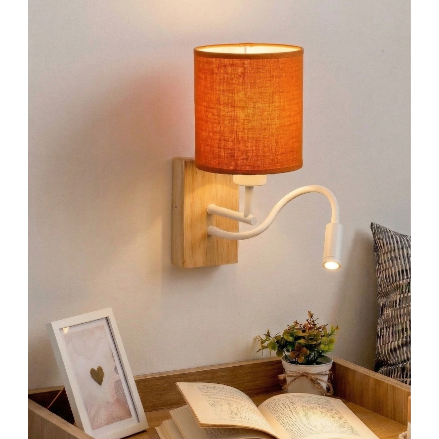 Brilagi - LED гъвкава стенна лампа NUBILA WOOD 1xE27/25W/230V + LED/3W дъб/бяла/оранжева