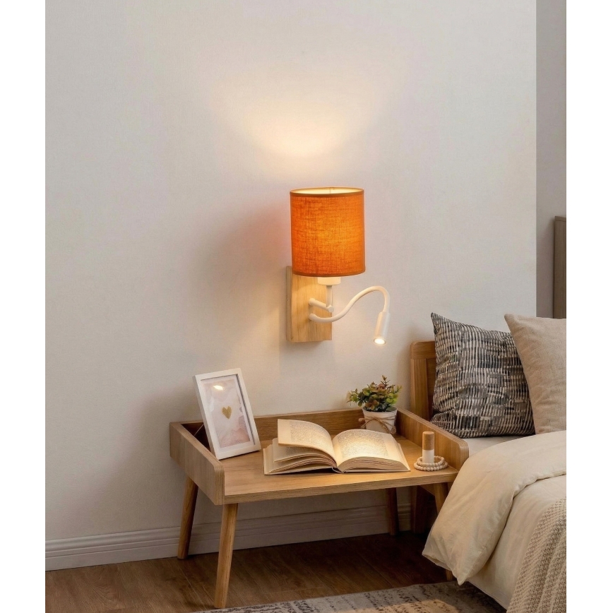 Brilagi - LED гъвкава стенна лампа NUBILA WOOD 1xE27/25W/230V + LED/3W дъб/бяла/оранжева