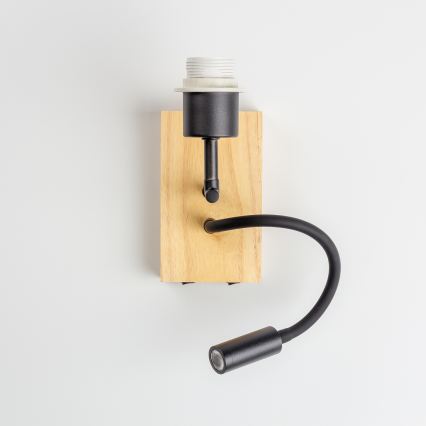Brilagi - LED гъвкава настенна лампа NUBILA WOOD 1xE27/25W/230V + LED/3W дъб/черен/светлосив