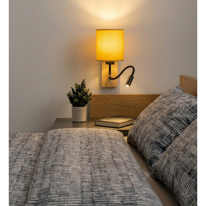 Brilagi - LED гъвкава стенна лампа NUBILA WOOD 1xE27/25W/230V + LED/3W дъб/черен/жълт