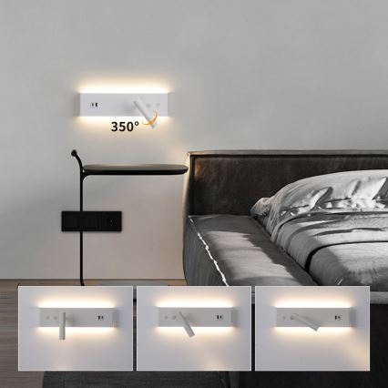 Brilagi - LED стенен спот с USB порт NOCTIS LED/3W/230V + LED/9W бял