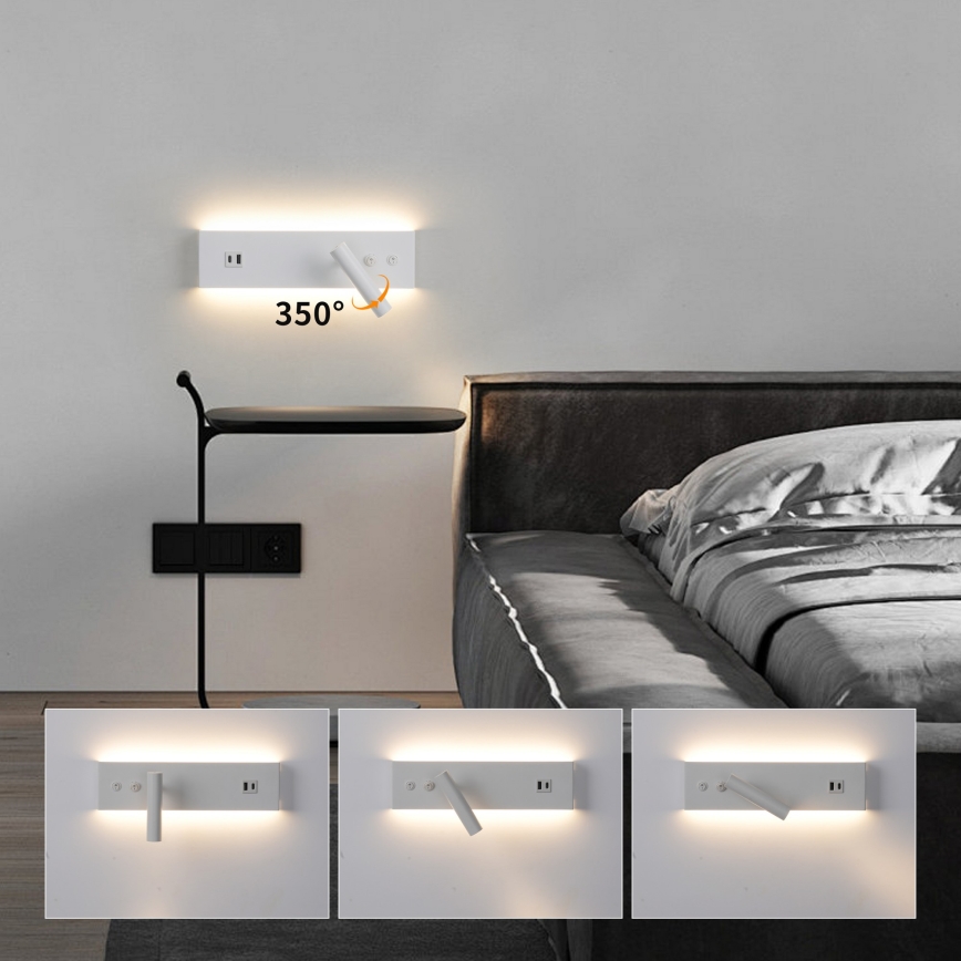 Brilagi - LED стенен спот с USB порт NOCTIS LED/3W/230V + LED/9W бял