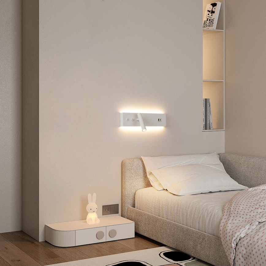 Brilagi - LED стенен спот с USB порт NOCTIS LED/3W/230V + LED/9W бял