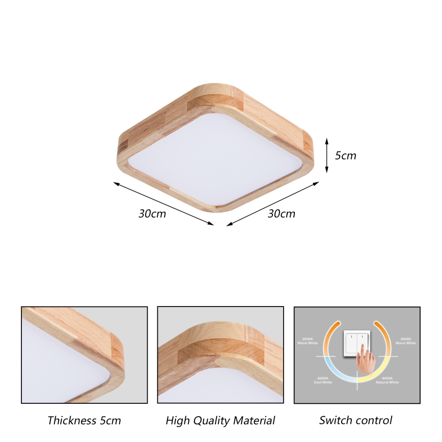 Brilagi - LED плафон WOODLINE SQUARE LED/32W/230V 3000/4000/6000K дъб 30x30 cm