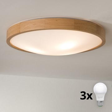 Brilagi - LED таванен плафон CARVALHO SLIM 3xE27/45W/230V дъб Ø 47 см