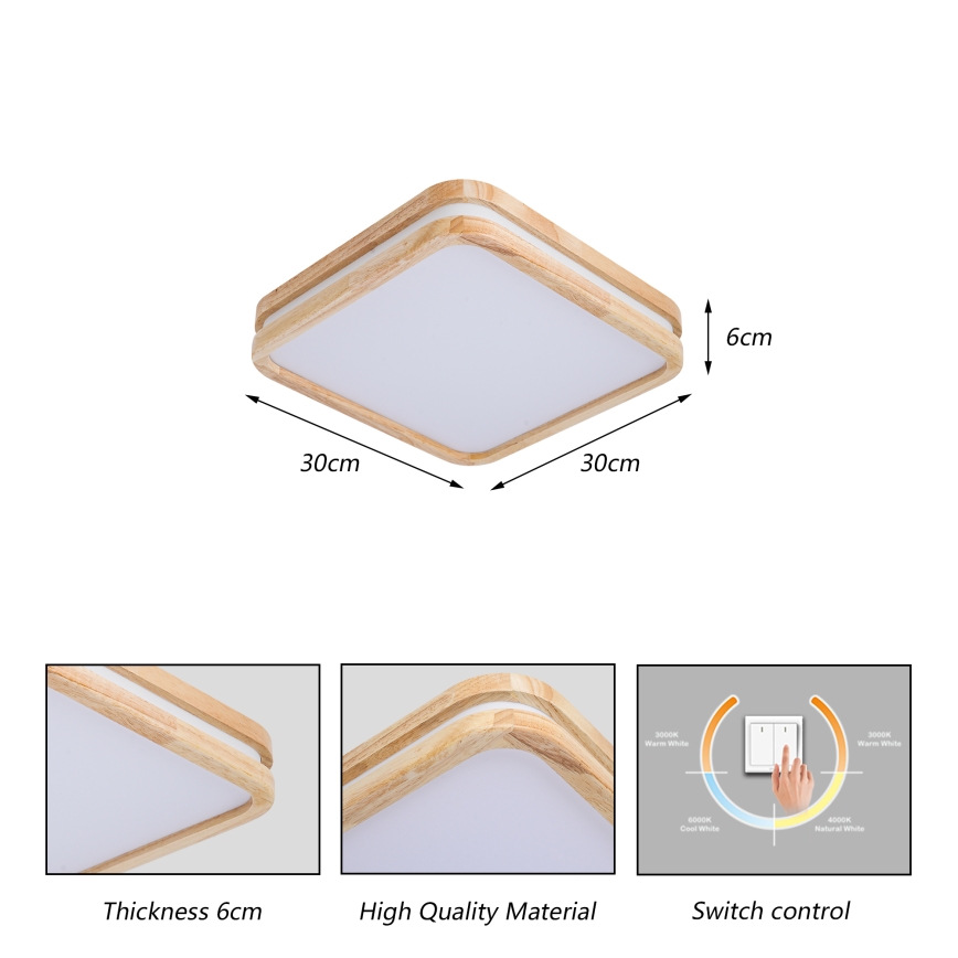 Brilagi - LED таванно осветително тяло MOLINA SQUARE LED/32W/230V 3000/4000/6000K дъб 30x30 см