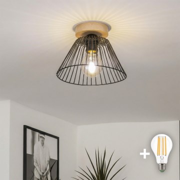 Brilagi - LED таванен полилей CERIA WIRE 1xE27/40W/230V Ø 30 см черен/дъб