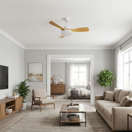 Brilagi - Димируем таванен вентилатор с LED, 34 W, 230 V, 3000-6500 K, Ø 106 см, бял/кафяв + дистанционно управление