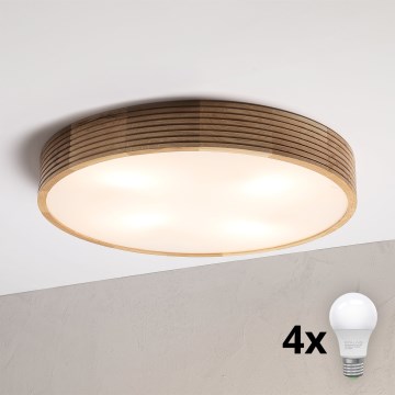Brilagi - LED таванно осветително тяло CARVALHO MODERN 4xE27/60W/230V дъб диаметър 57,5 см