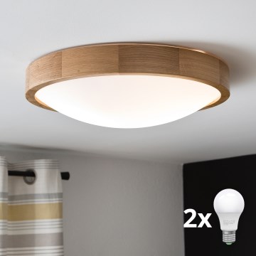 Brilagi - LED таванно осветително тяло CARVALHO SLIM 2xE27/60W/230V дъб пр. 37 см