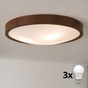 Brilagi - LED таванно осветително тяло CARVALHO SLIM 3xE27/15W/230V, дъб/орех, Ø 47 см