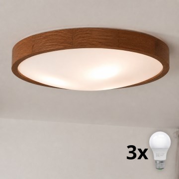 Brilagi - LED таванно осветително тяло CARVALHO SLIM 3xE27/45W/230V дъб череша Ø 47 см
