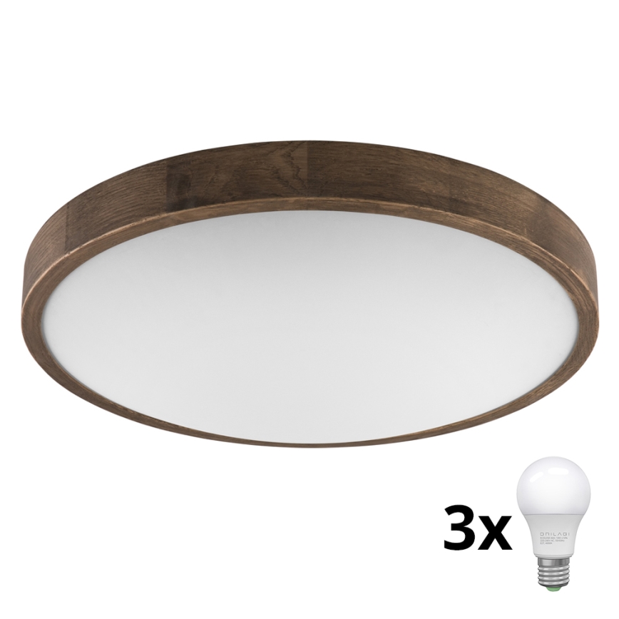 Brilagi - LED таванно осветително тяло CARVALHO SLIM 3xE27/60W/230V дъб орех, Ø 47 см