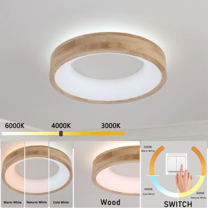 Brilagi - LED таванно осветително тяло FALCON WOOD LED/30W/230V 3000/4000/6000K Ø 45 cm дърво