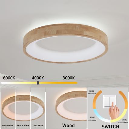 Brilagi - LED таванно осветително тяло FALCON WOOD LED/40W/230V 3000/4000/6000K Ø 60 cm дървено