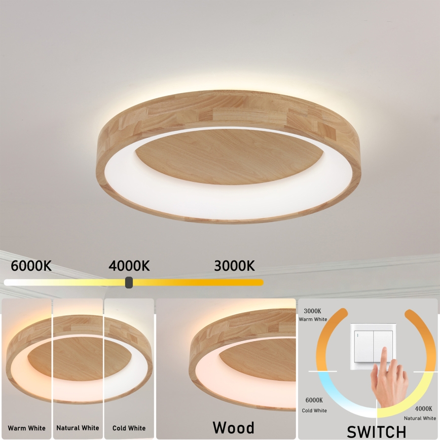 Brilagi - LED таванно осветително тяло FALCON WOOD LED/40W/230V 3000/4000/6000K диаметър 60 см, дървено
