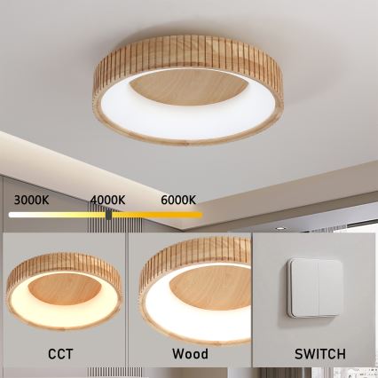 Brilagi - LED таванно осветително тяло FALCON WOOD MODERN LED/30W/230V 3000/4000/6000K Ø 45 см, дървесен дизайн