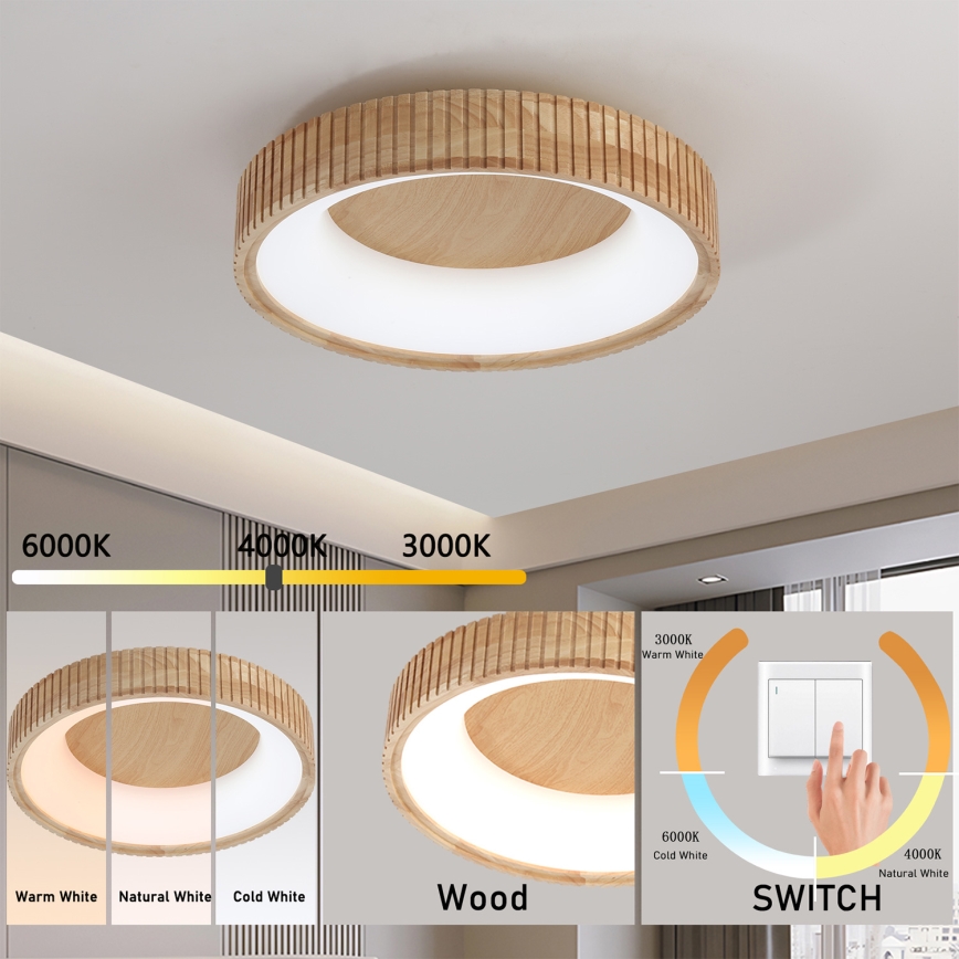 Brilagi - LED таванно осветително тяло FALCON WOOD MODERN LED/30W/230V 3000/4000/6000K Ø 45 см, дървесен дизайн
