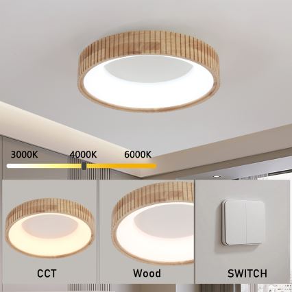 Brilagi - LED таванно осветително тяло FALCON WOOD MODERN LED/30W/230V 3000/4000/6000K Ø 45 см дърво