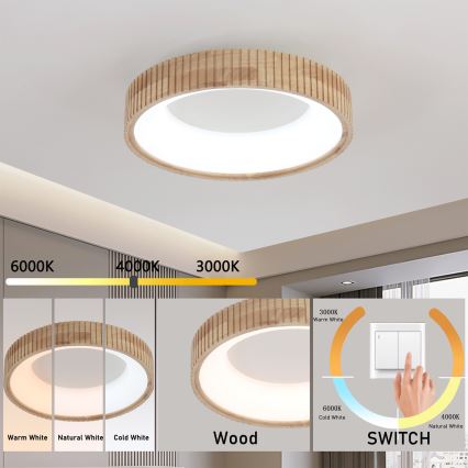 Brilagi - LED таванно осветително тяло FALCON WOOD MODERN LED/30W/230V 3000/4000/6000K Ø 45 см дърво