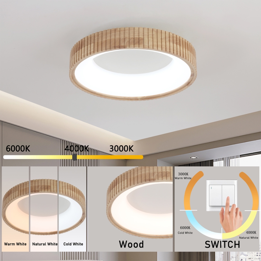Brilagi - LED таванно осветително тяло FALCON WOOD MODERN LED/30W/230V 3000/4000/6000K Ø 45 см дърво