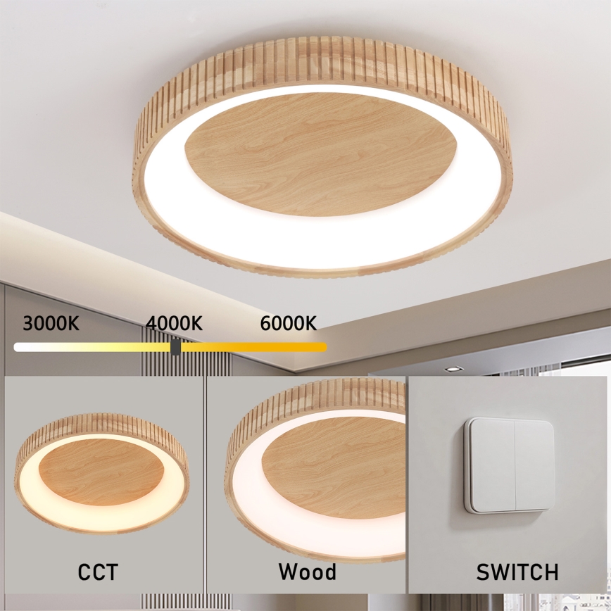 Brilagi - LED таванно осветително тяло FALCON WOOD MODERN LED/40W/230V 3000/4000/6000K Ø 60 см дърво
