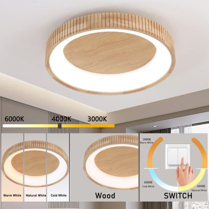 Brilagi - LED таванно осветително тяло FALCON WOOD MODERN LED/40W/230V 3000/4000/6000K Ø 60 см дърво