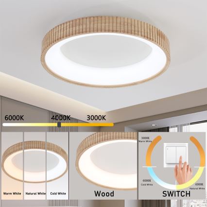 Brilagi - LED таванно осветително тяло FALCON WOOD MODERN LED/40W/230V 3000/4000/6000K диаметър 60 см, дървено