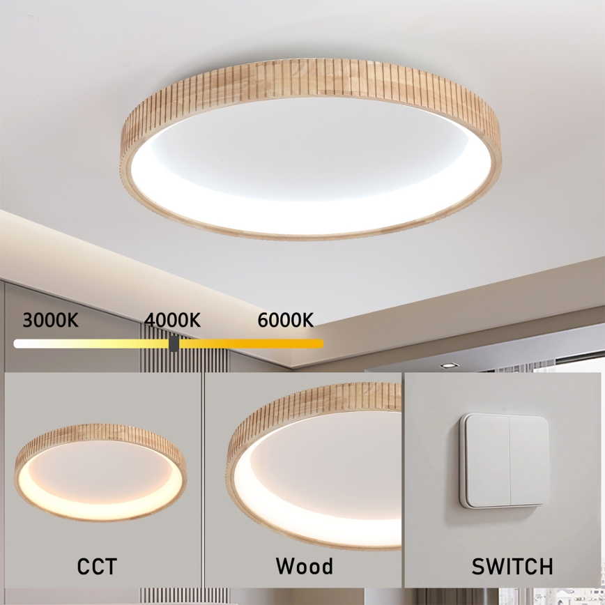 Brilagi - LED плафон FALCON WOOD MODERN LED/60W/230V 3000/4000/6000K Ø 80 см, дървен