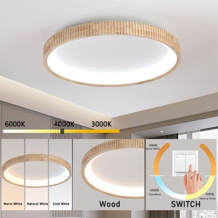 Brilagi - LED плафон FALCON WOOD MODERN LED/60W/230V 3000/4000/6000K Ø 80 см, дървен