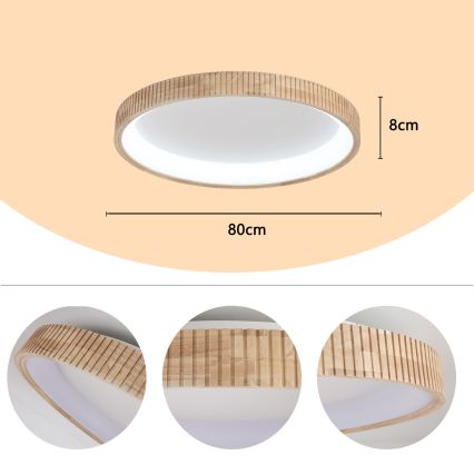Brilagi - LED плафон FALCON WOOD MODERN LED/60W/230V 3000/4000/6000K Ø 80 см, дървен