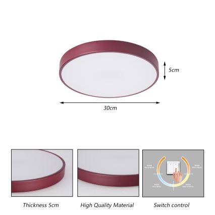 Brilagi - LED таванен плафон POOL LED/36W/230V 3000/4000/6000K Ø 30 cm бордо