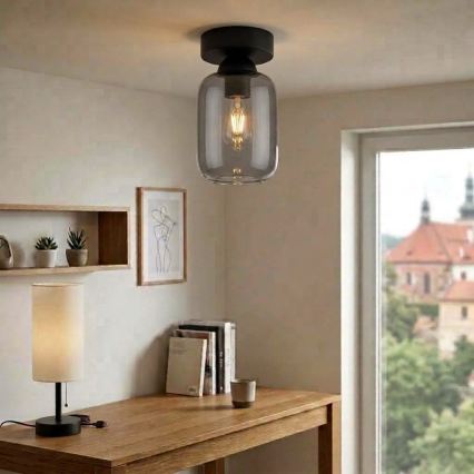 BRILAGI - LED таванно осветително тяло RETRO GLASS 1xE27/60W/230V Ø 14 cm черно/димчато сиво