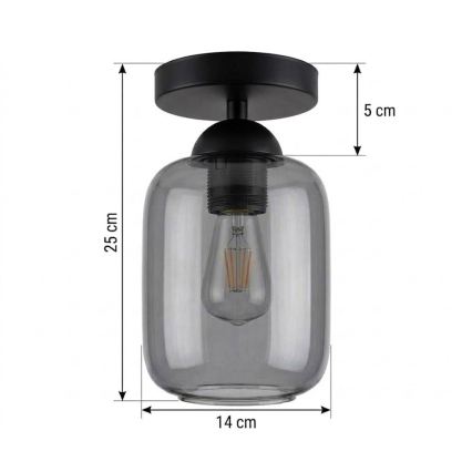 BRILAGI - LED таванно осветително тяло RETRO GLASS 1xE27/60W/230V Ø 14 cm черно/димчато сиво