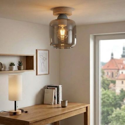 BRILAGI - LED таванно осветително тяло RETRO GLASS 1xE27/60W/230V pr. 14 cm дъб/димно сиво
