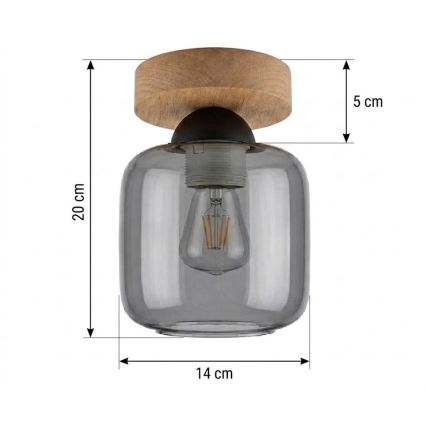 BRILAGI - LED таванно осветително тяло RETRO GLASS 1xE27/60W/230V pr. 14 cm дъб/димно сиво