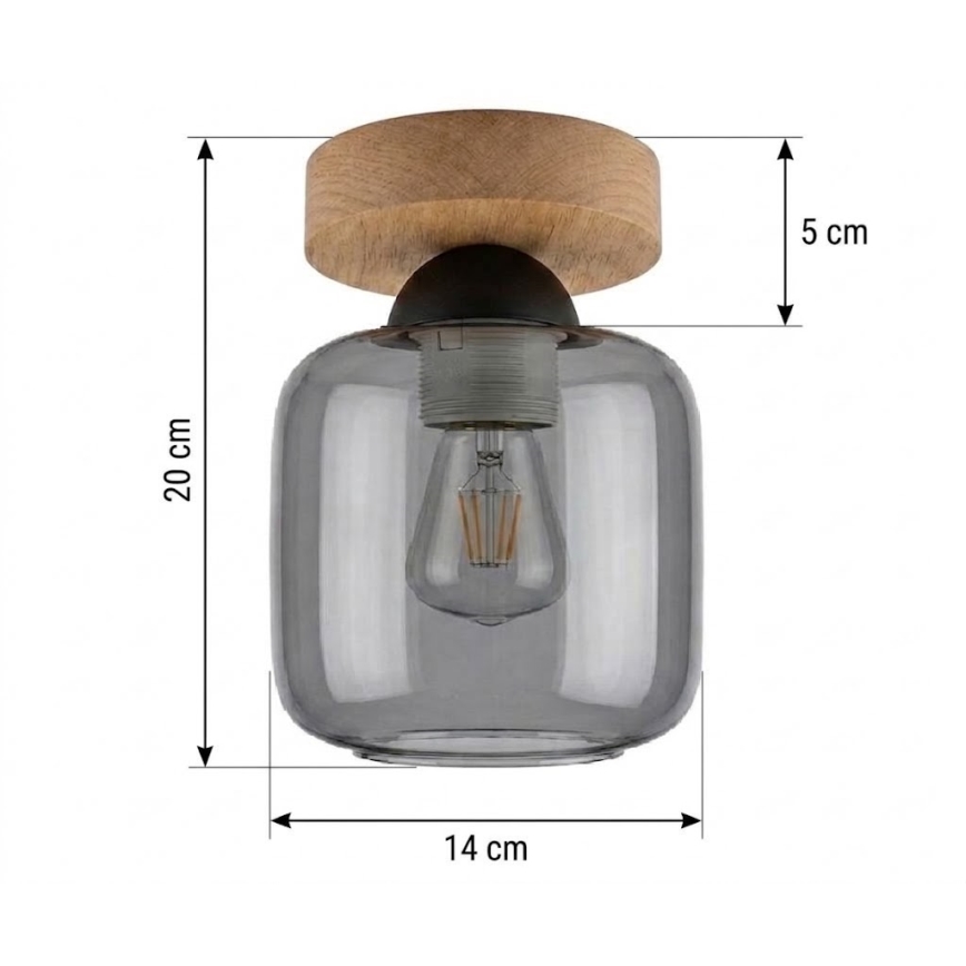 BRILAGI - LED таванно осветително тяло RETRO GLASS 1xE27/60W/230V pr. 14 cm дъб/димно сиво