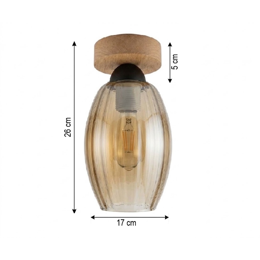 BRILAGI - LED таванно осветително тяло RETRO GLASS 1xE27/60W/230V Ø 17 см дъб/опушено бежово