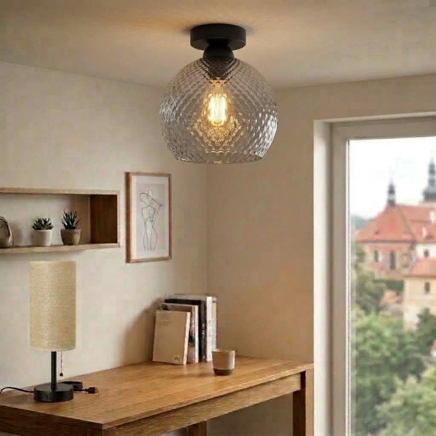 BRILAGI - LED таванно осветително тяло RETRO GLASS 1xE27/60W/230V Ø 25 см черно/димчато сиво
