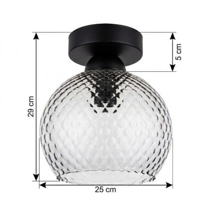 BRILAGI - LED таванно осветително тяло RETRO GLASS 1xE27/60W/230V Ø 25 см черно/димчато сиво
