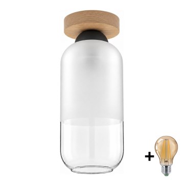 BRILAGI - LED таванно осветително тяло RETRO GLASS 1xE27/60W/230V Ø 14 см дъб/бял