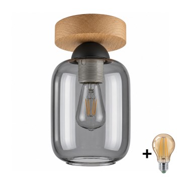BRILAGI - LED таванно осветително тяло RETRO GLASS 1xE27/60W/230V Ø 14 см дъб/опушено сиво