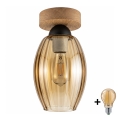 BRILAGI - LED таванно осветително тяло RETRO GLASS 1xE27/60W/230V Ø 17 см дъб/опушено бежово