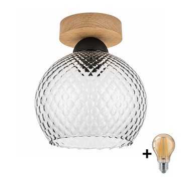 BRILAGI - LED таванно осветително тяло RETRO GLASS 1xE27/60W/230V Ø 18 cm дъб/опушено сиво