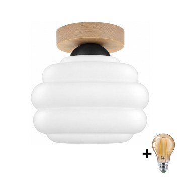 BRILAGI - LED таванно осветително тяло RETRO GLASS 1xE27/60W/230V Ø 20 см дъб/бяло