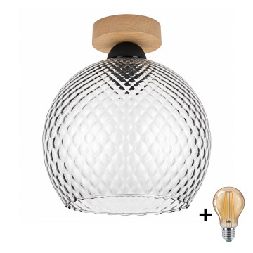 BRILAGI - LED таванно осветително тяло RETRO GLASS 1xE27/60W/230V Ø 25 cm дъб/пушено сиво